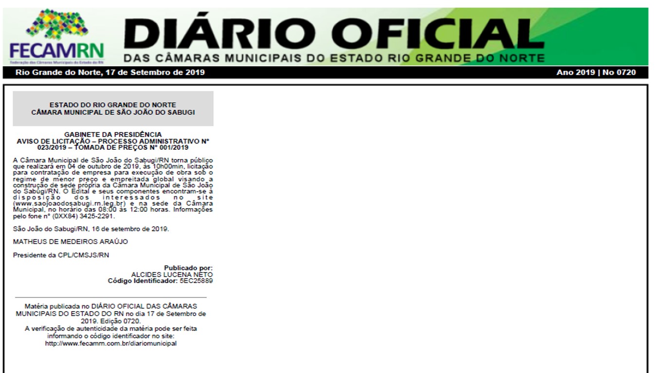 AVISO DE LICITAÇÃO