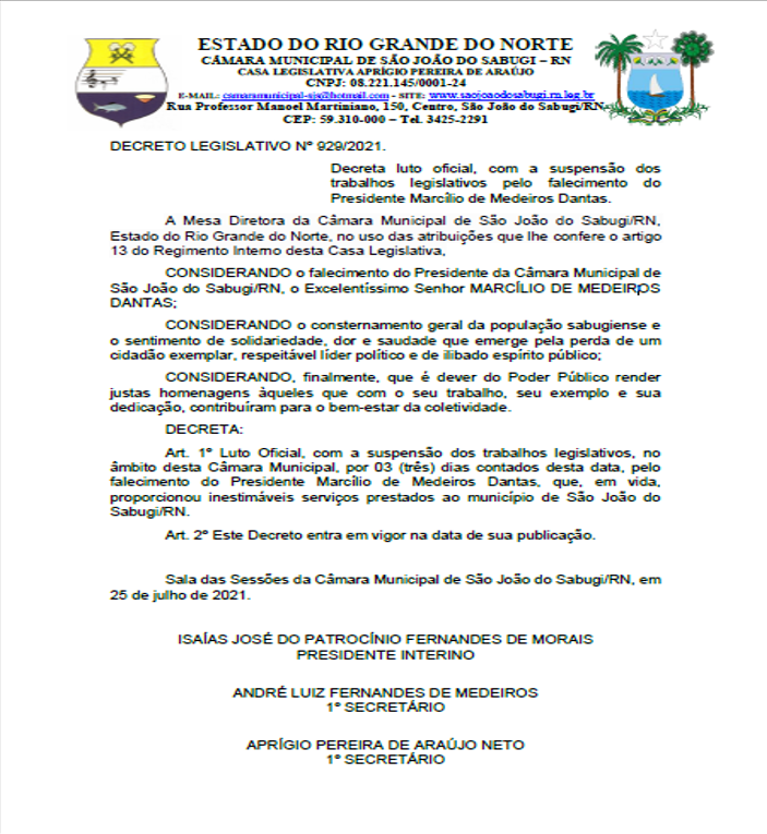 DECRETO LEGISLATIVO Nº 929/2021