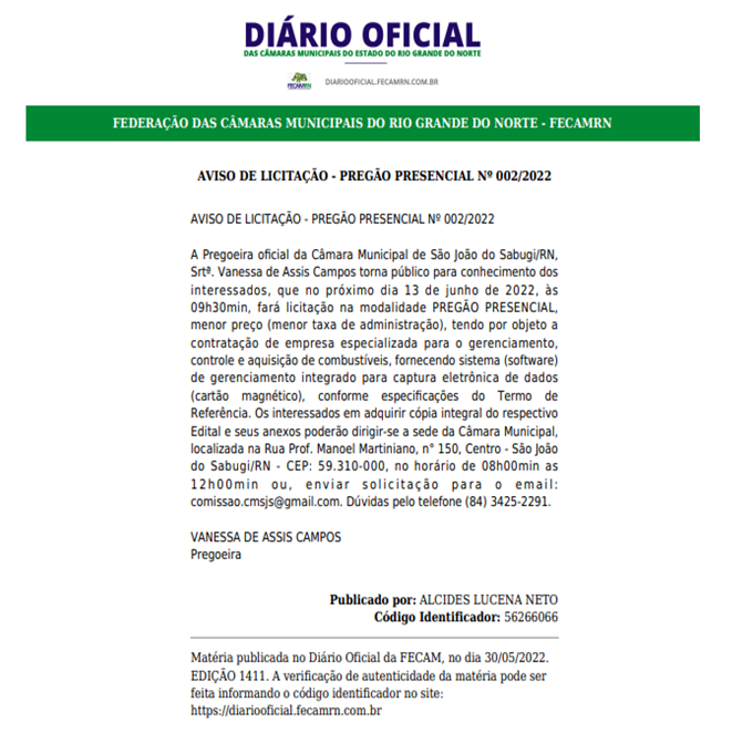 AVISO DE LICITAÇÃO