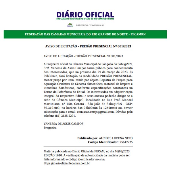 AVISO DE LICITAÇÃO